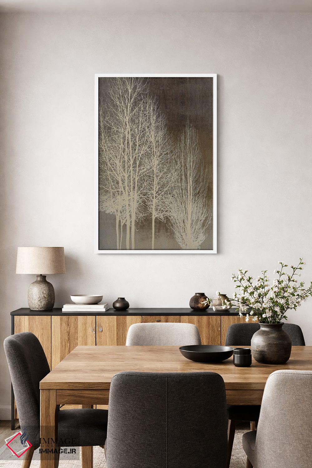 تابلو مدرن درختان روی پنل قهوه ای I اثر کیت بنت - D3W