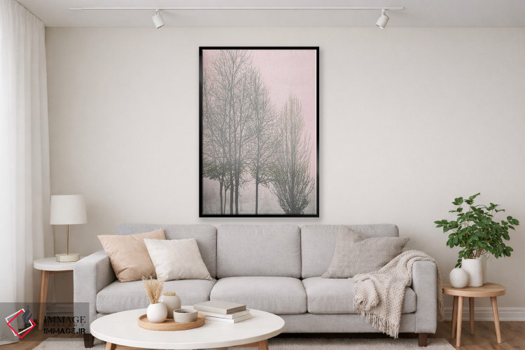 تابلو مدرن درختان خاکستری روی پنل صورتی I اثر کیت بنت - D2B