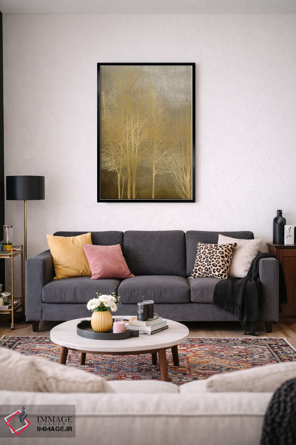 تابلو مدرن درختان طلایی روی پنل قهوه ای I اثر کیت بنت - D4B