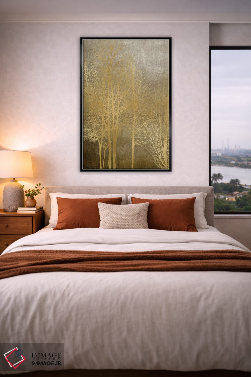 تابلو مدرن درختان طلایی روی پنل قهوه ای I اثر کیت بنت - D5B