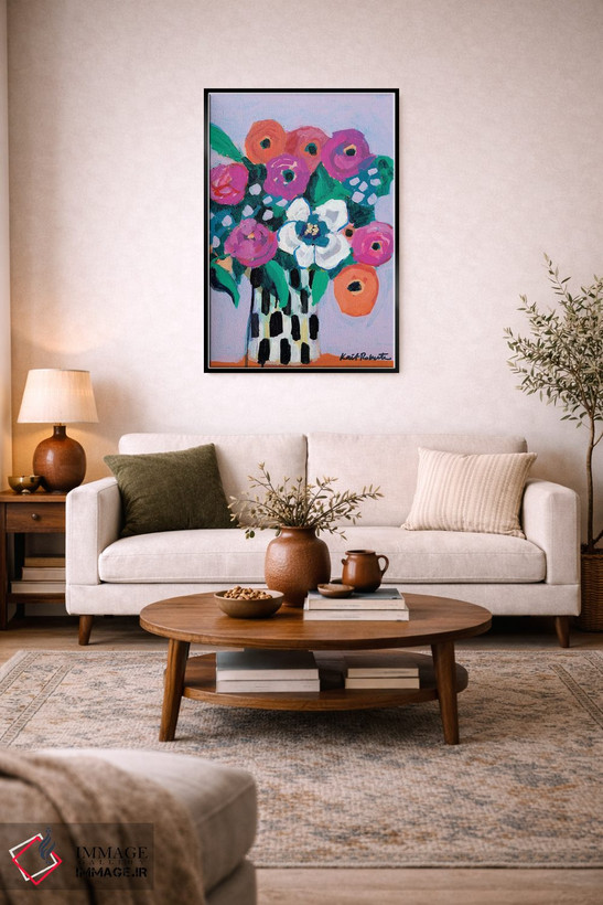 تابلو دکوراتیو دسته گل روی یاس بنفش اثر کیت رابرتس - D5B