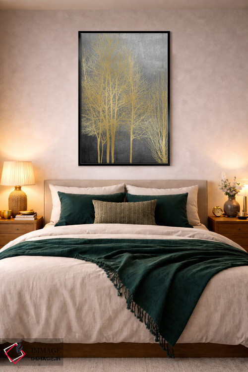 تابلو مدرن درختان طلایی روی پنل خاکستری I اثر کیت بنت - D5B