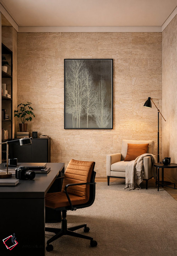 تابلو مدرن درختان روی پنل قهوه ای I اثر کیت بنت - D6B