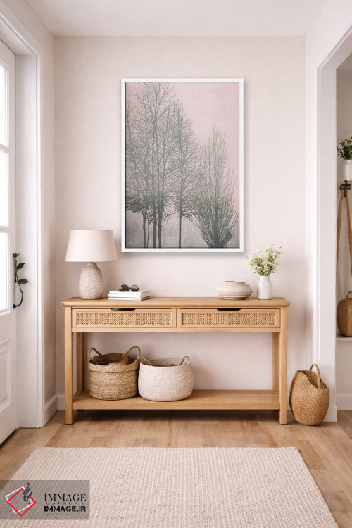 تابلو مدرن درختان خاکستری روی پنل صورتی I اثر کیت بنت - D6W