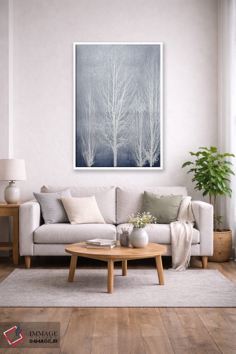 تابلو مدرن درختان سفید روی پنل آبی II اثر کیت بنت - D1W