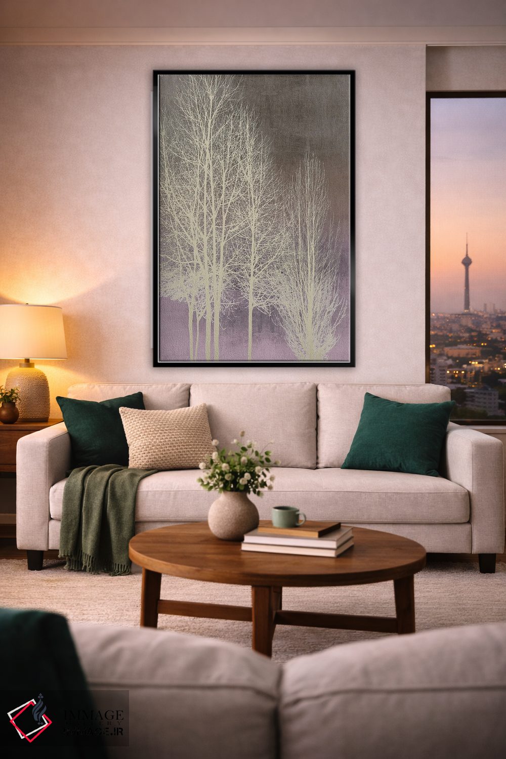 تابلو مدرن درختان روی پنل صورتی I اثر کیت بنت - D2B