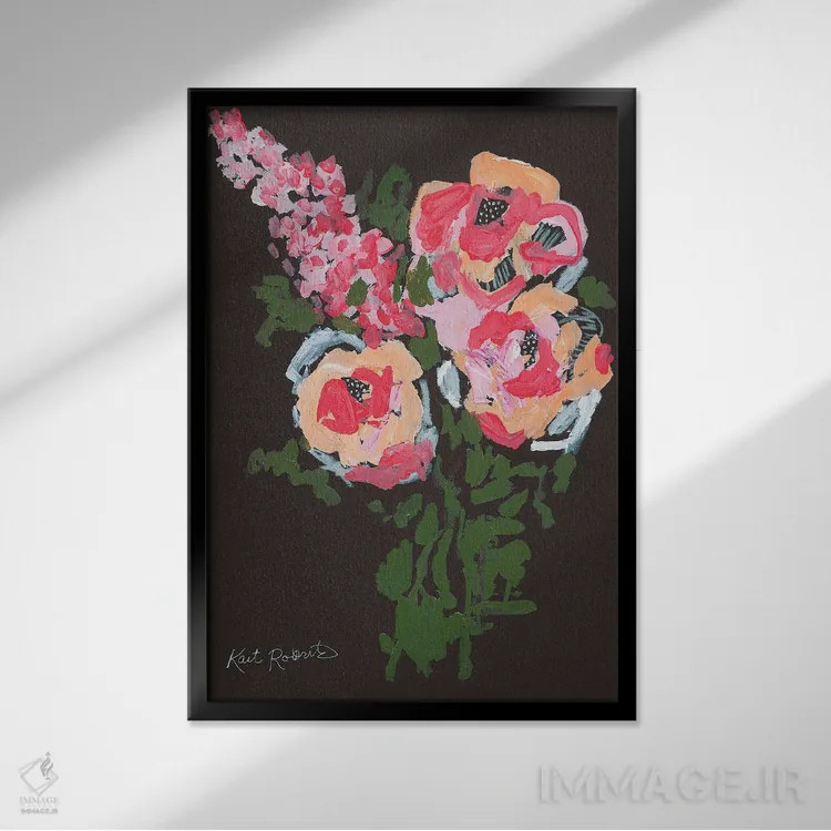 تابلو انتزاعی گل ها برای شارلوت اثر کیت رابرتس - نمای قابدار مشکی
