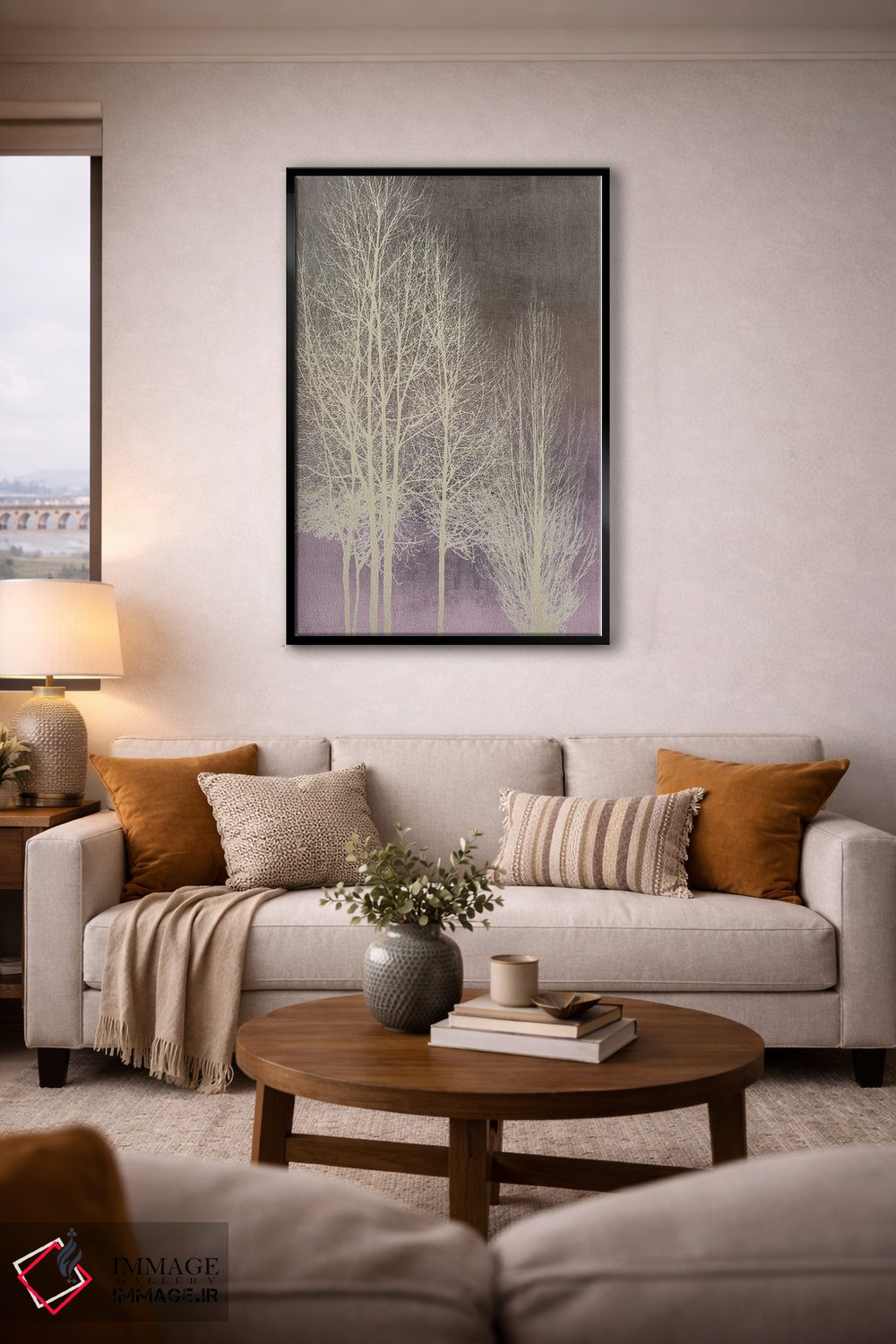 تابلو مدرن درختان روی پنل صورتی I اثر کیت بنت - D5B