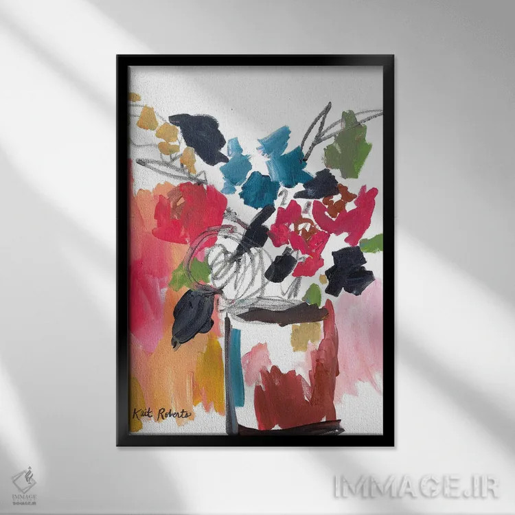 تابلو انتزاعی رژ لب قرمز اثر کیت رابرتس - نمای قابدار مشکی