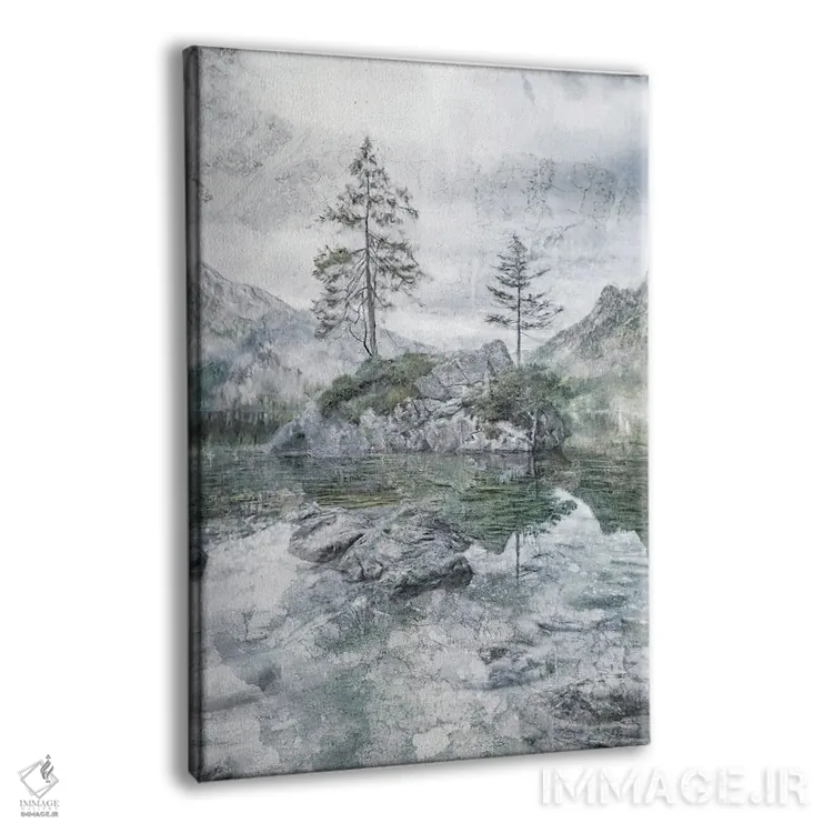 تابلو دکوراتیو تنهایی در کنار دریاچه و کوه اثر کاترینا جونز - نمای پرسپکتیو محصول