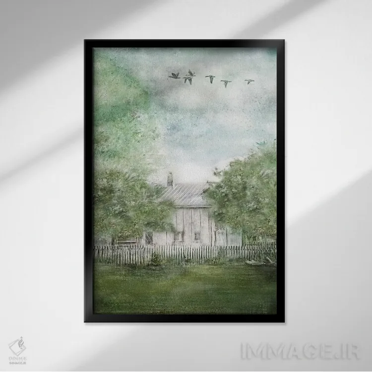 تابلو دکوراتیو خانه قدیمی بهاری اثر کاترینا جونز - نمای قابدار مشکی