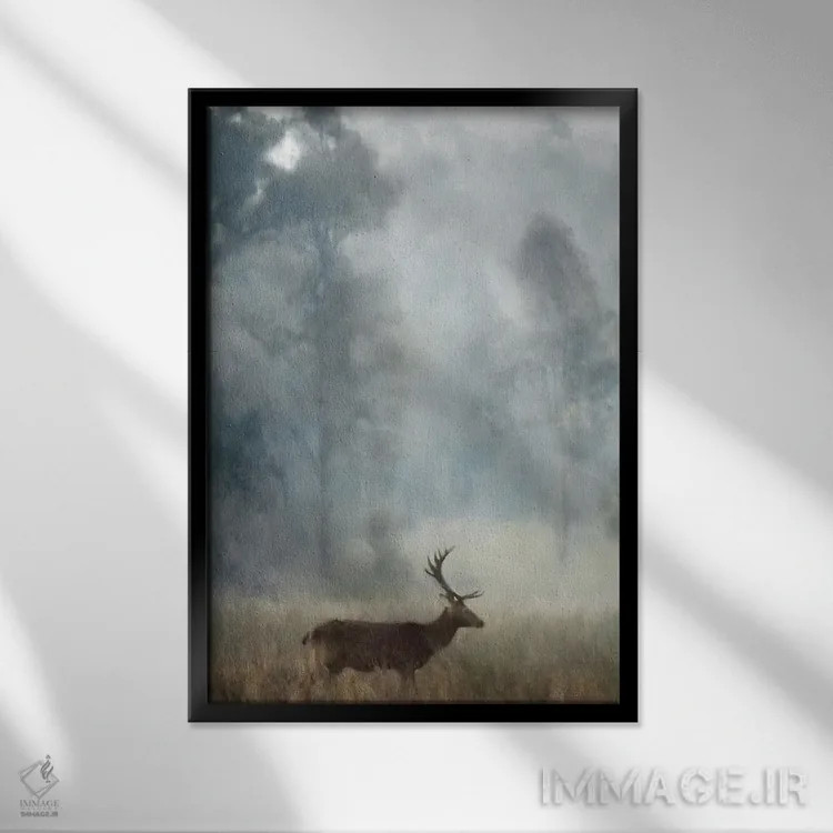 تابلو دکوراتیو گوزن نر اثر کاترینا جونز - نمای قابدار مشکی