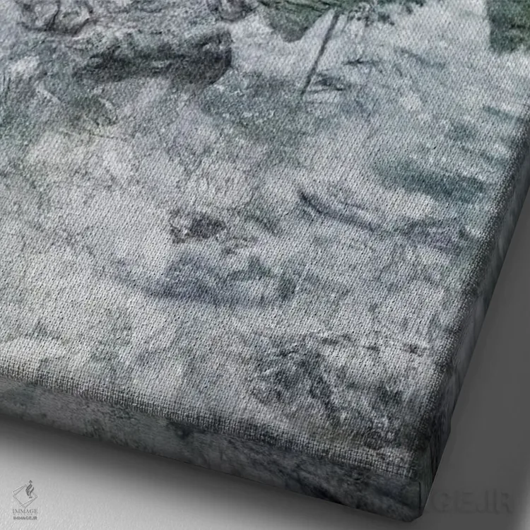 تابلو دکوراتیو تنهایی در کنار دریاچه و کوه اثر کاترینا جونز - نمای نزدیک بافت بوم