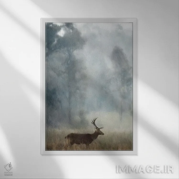 تابلو دکوراتیو گوزن نر اثر کاترینا جونز - نمای قابدار سفید