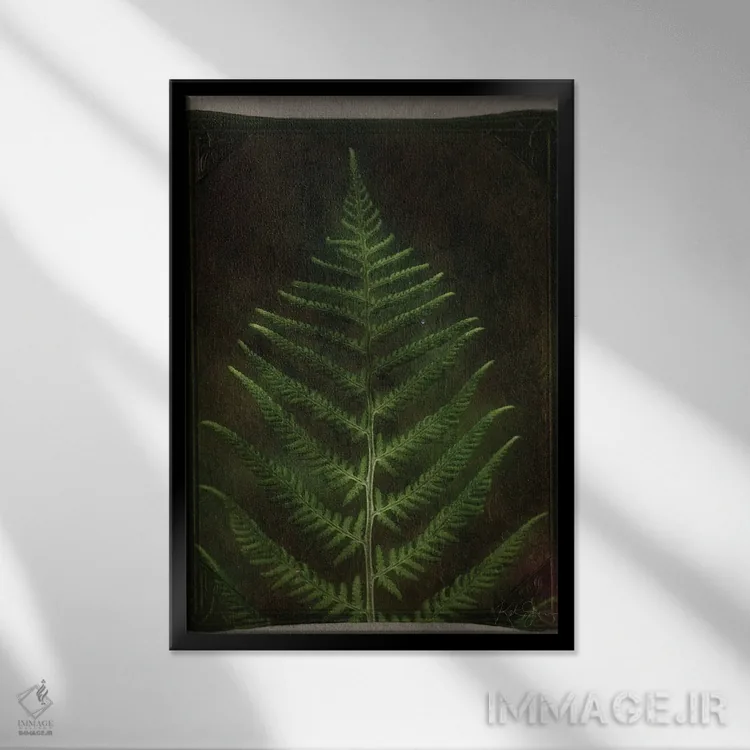 تابلو دکوراتیو برگ سرخس قدیمی اثر کاترینا جونز - نمای قابدار مشکی