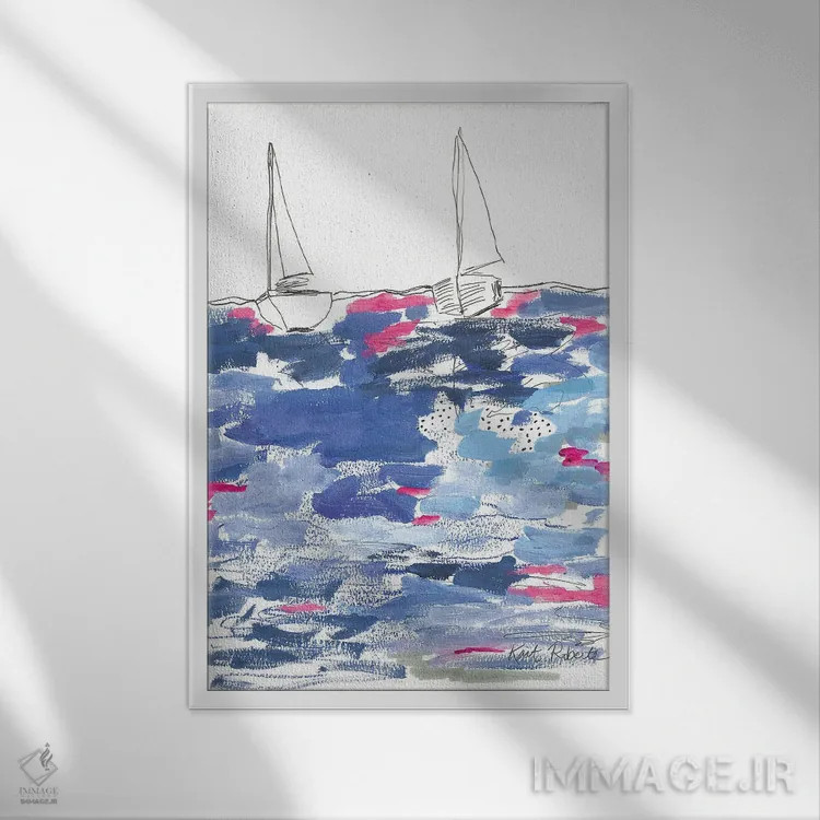 تابلو انتزاعی منظره از خانه ساحلی اثر کیت رابرتس - نمای قابدار سفید