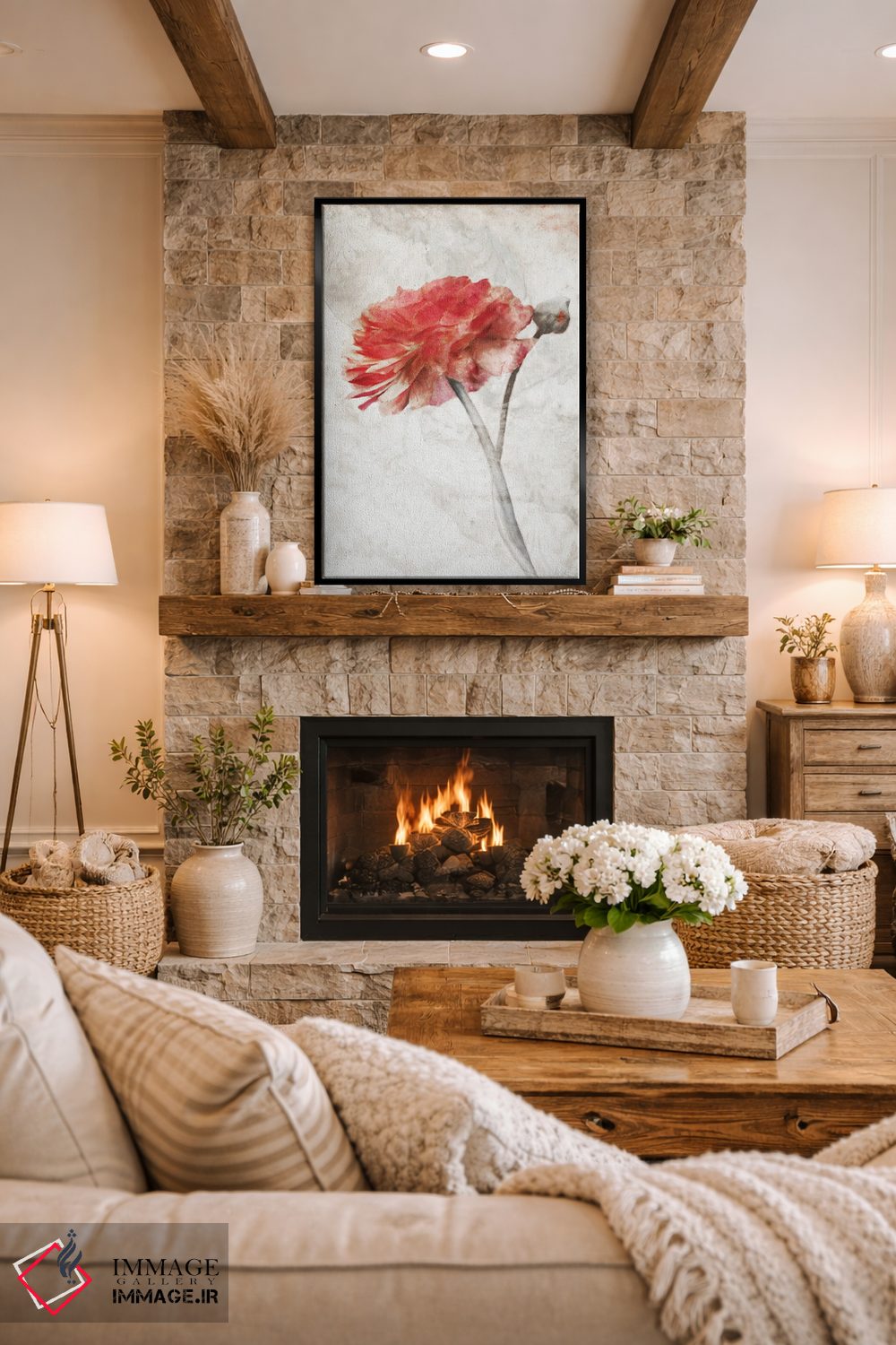 تابلو مدرن شکوفه سرخ خیره کننده اثر کاترینا جونز - D1B