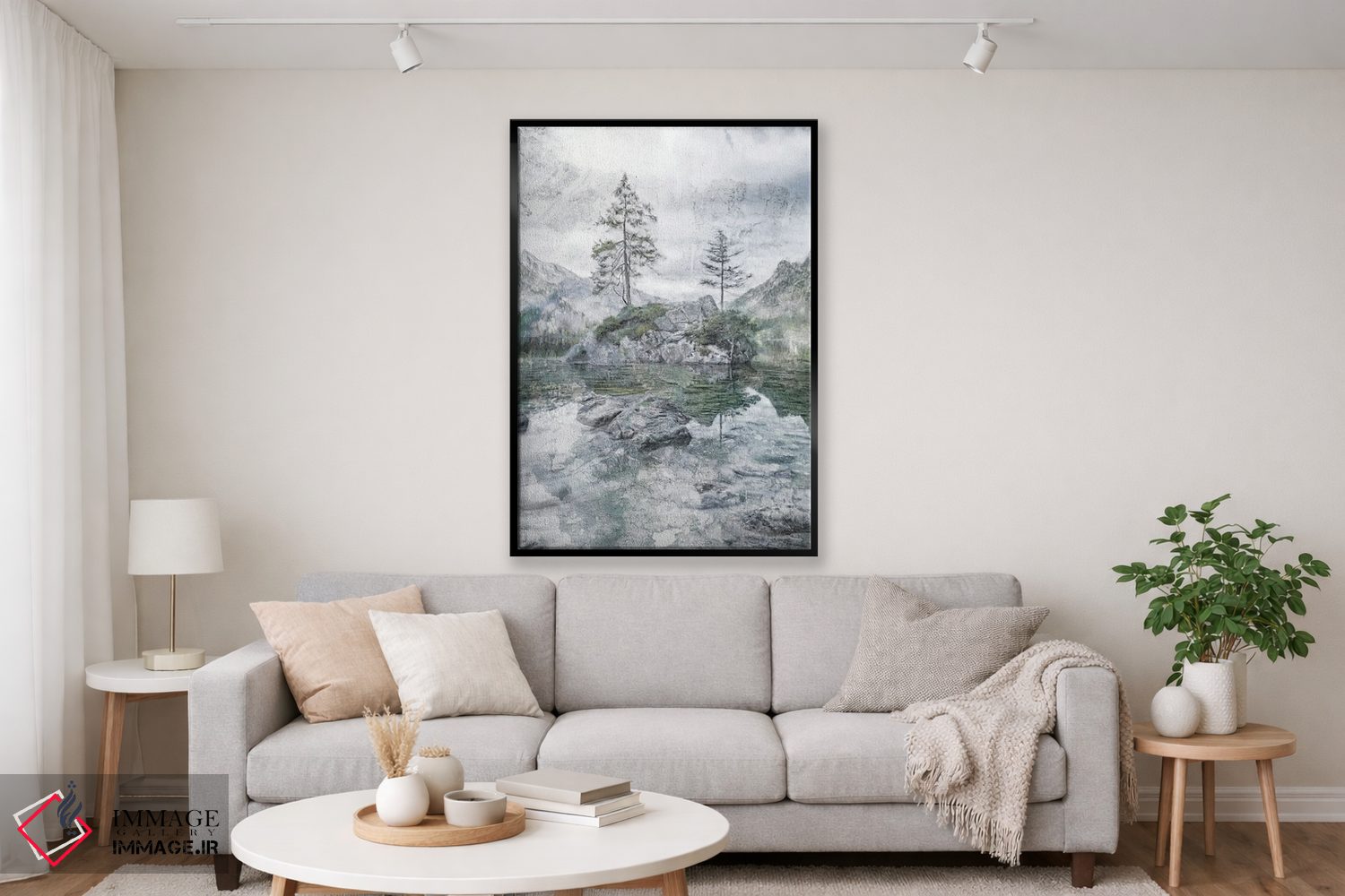 تابلو دکوراتیو تنهایی در کنار دریاچه و کوه اثر کاترینا جونز - D2B