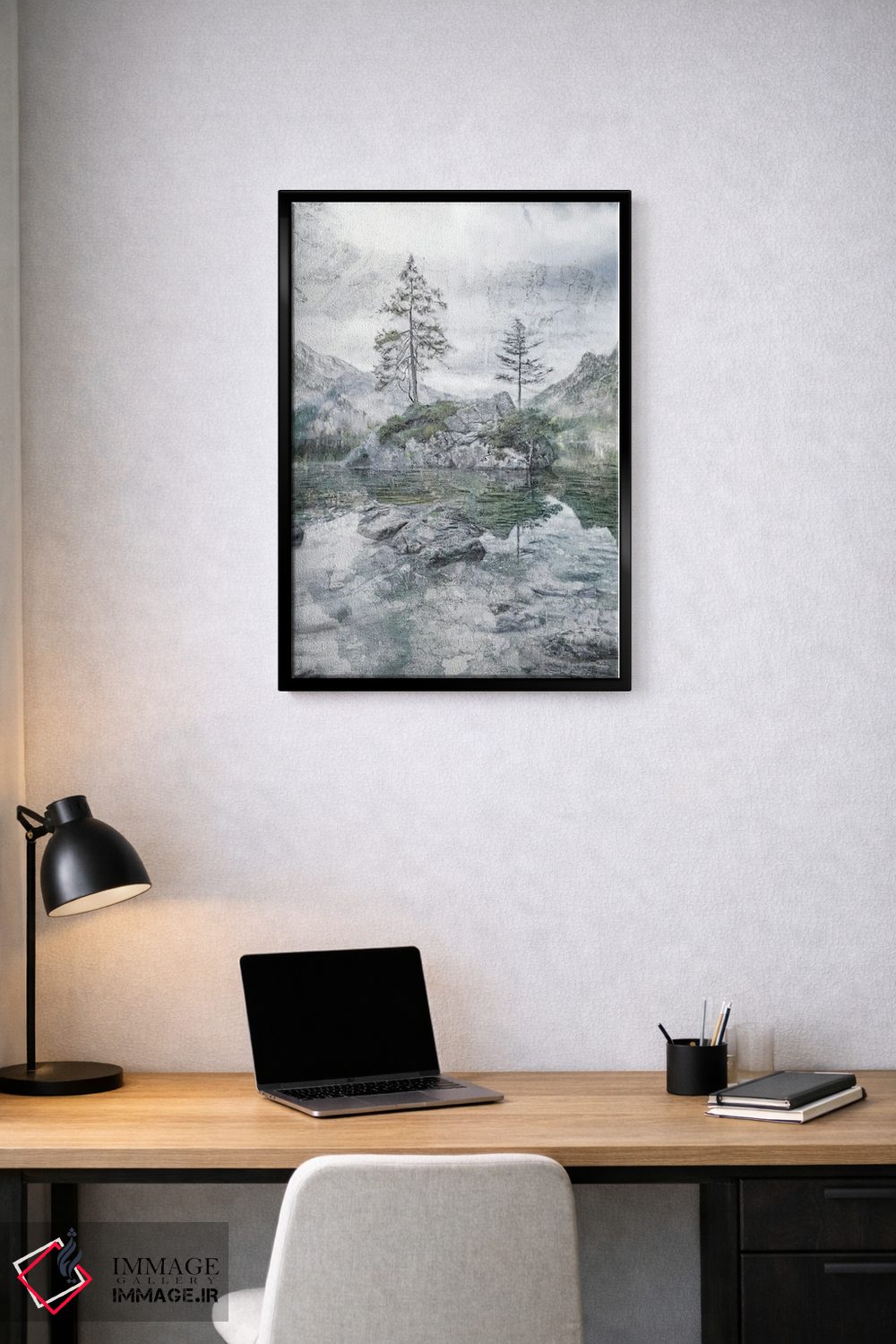 تابلو دکوراتیو تنهایی در کنار دریاچه و کوه اثر کاترینا جونز - D3B