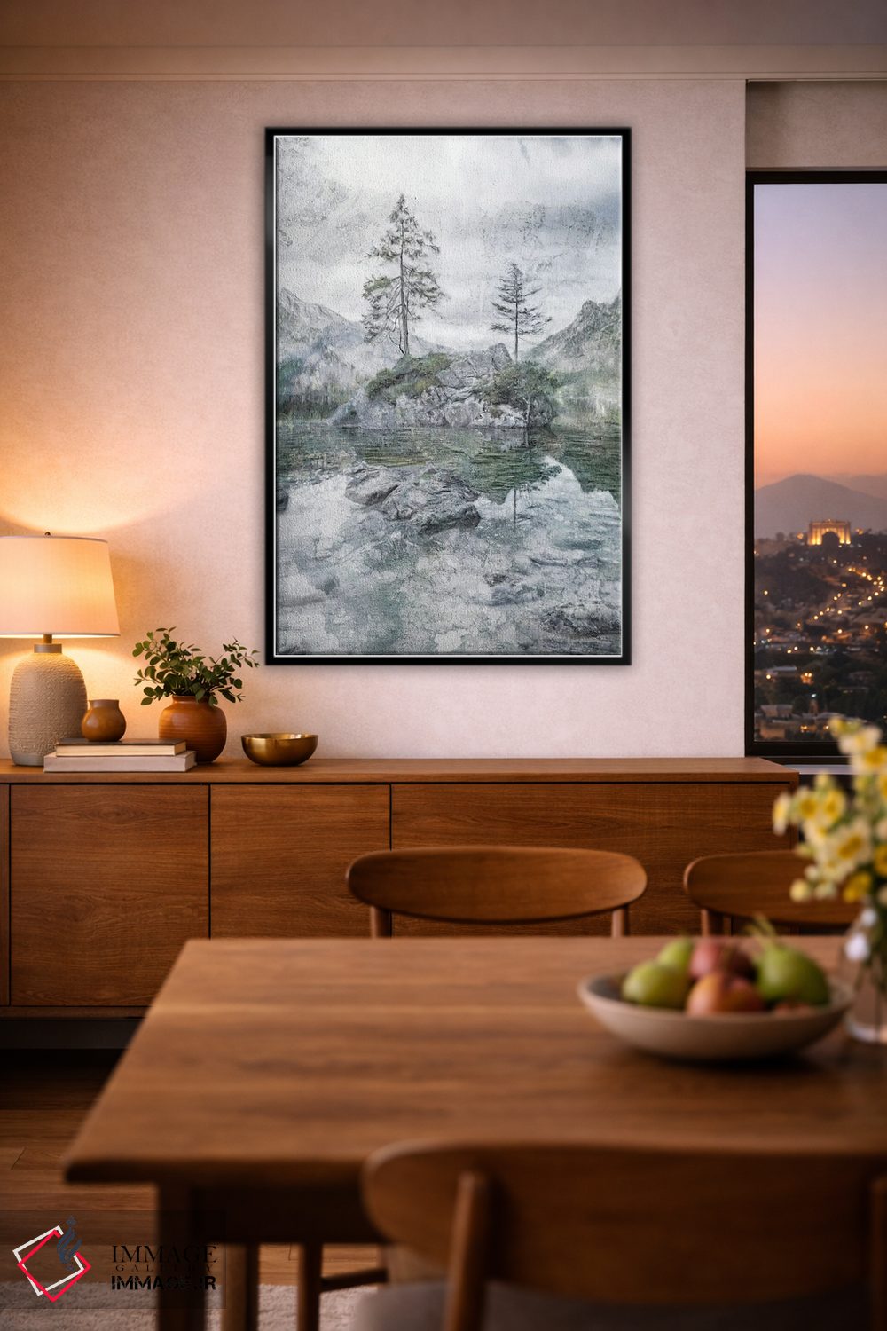 تابلو دکوراتیو تنهایی در کنار دریاچه و کوه اثر کاترینا جونز - D4B