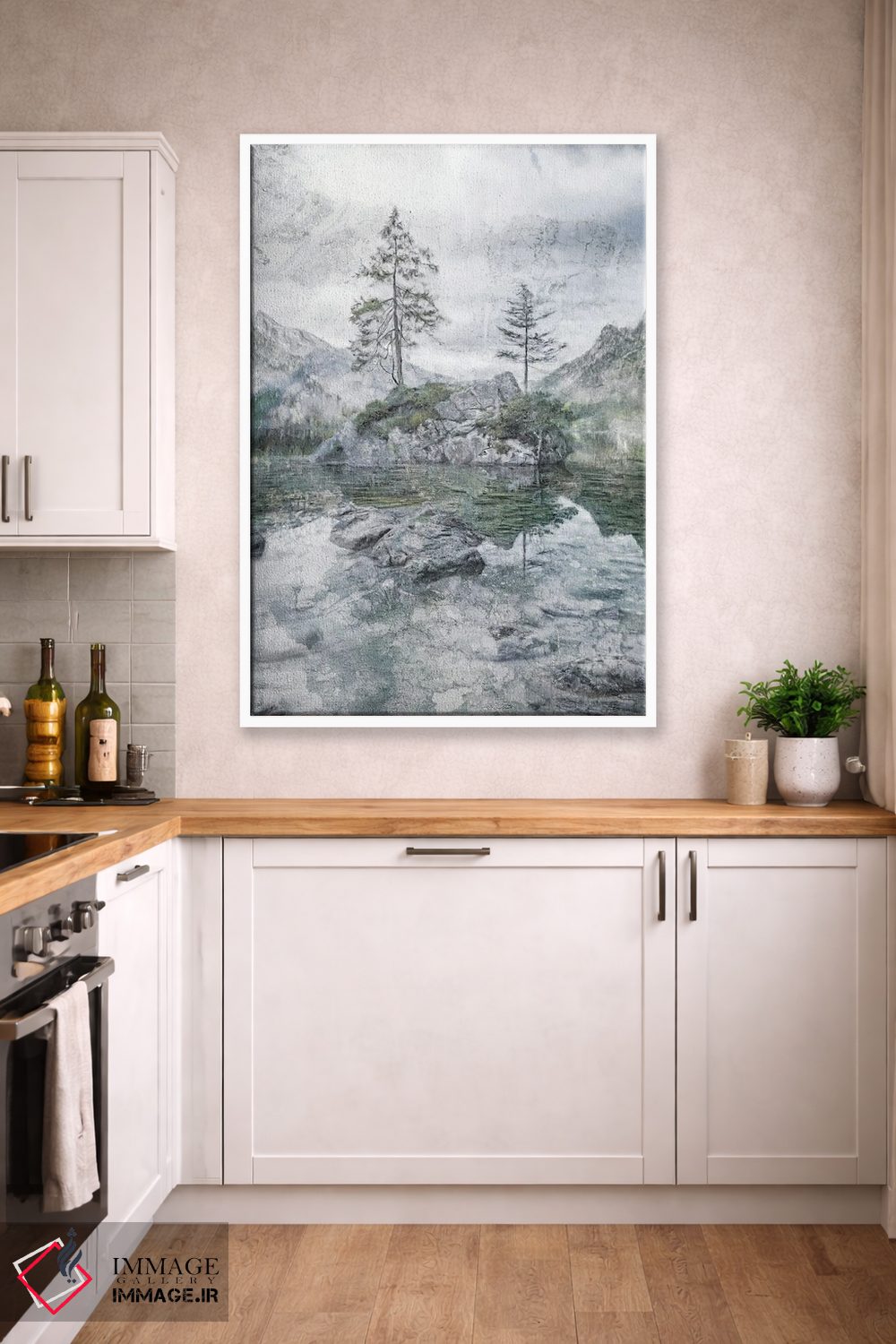 تابلو دکوراتیو تنهایی در کنار دریاچه و کوه اثر کاترینا جونز - D5W