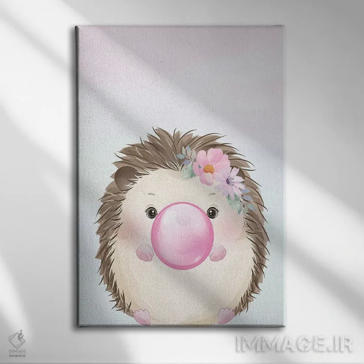 تابلو دکوراتیو جوجه تیغی آدامس بادکنکی I اثر کیمبرلی آلن - نمای روبهرو روی دیوار