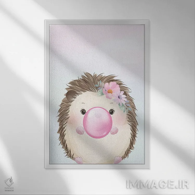 تابلو دکوراتیو جوجه تیغی آدامس بادکنکی I اثر کیمبرلی آلن - نمای قابدار سفید