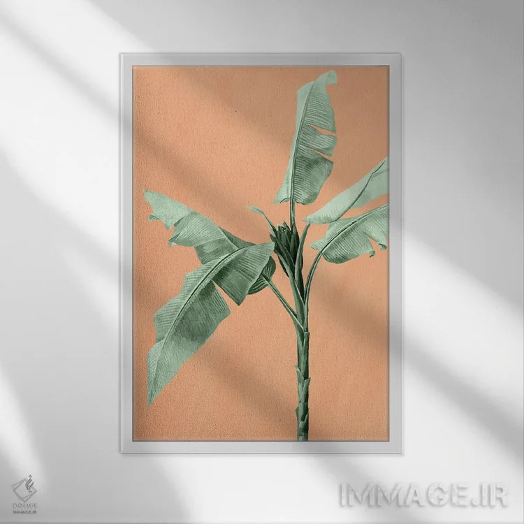 تابلو دکوراتیو نخل روی نارنجی اثر کیمبرلی آلن - نمای قابدار سفید