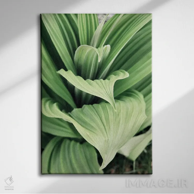 تابلو دکوراتیو شکوفه های برگ سبز ۱ اثر کتی منسفیلد - نمای روبهرو روی دیوار