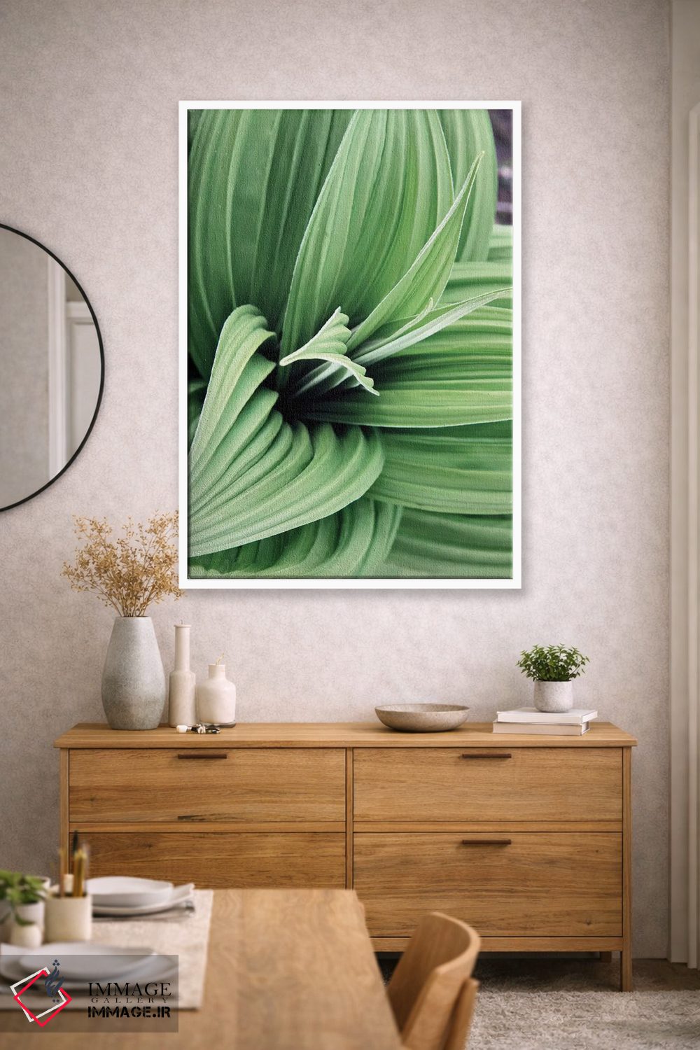 تابلو دکوراتیو شکوفه های برگ سبز ۲ اثر کتی منسفیلد - D2W