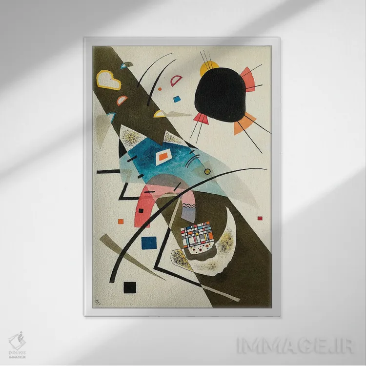 تابلو انتزاعی 1923,دو لکه سیاه، ۱۹۲۳ اثر واسیلی کانباورسکی - نمای قابدار سفید