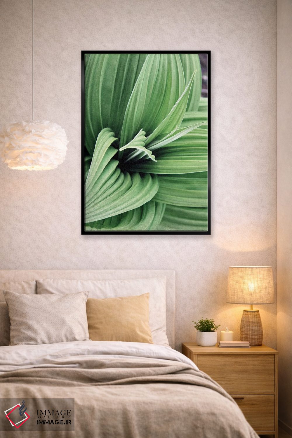 تابلو دکوراتیو شکوفه های برگ سبز ۲ اثر کتی منسفیلد - D3B
