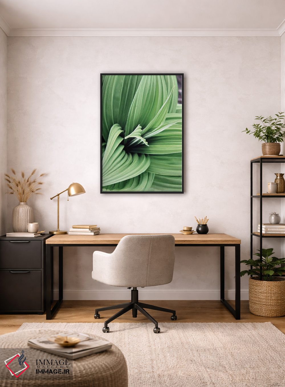 تابلو دکوراتیو شکوفه های برگ سبز ۲ اثر کتی منسفیلد - D4B