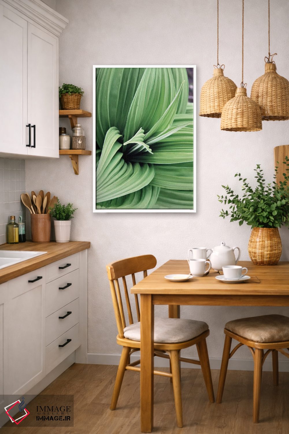 تابلو دکوراتیو شکوفه های برگ سبز ۲ اثر کتی منسفیلد - D5W