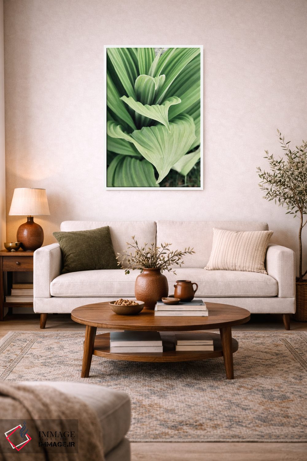 تابلو دکوراتیو شکوفه های برگ سبز ۱ اثر کتی منسفیلد - D2W