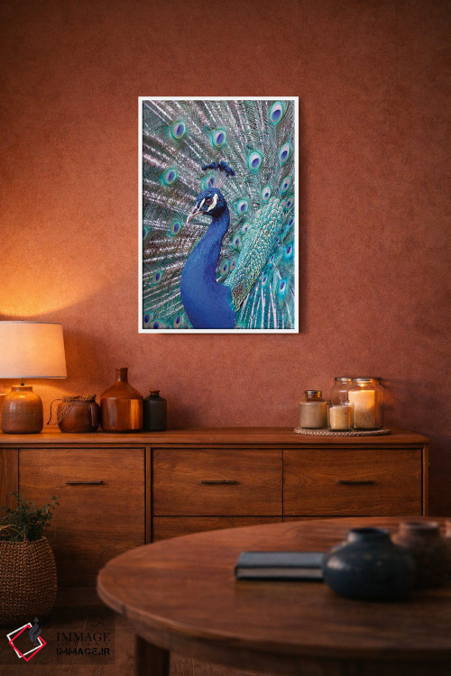 تابلو دکوراتیو Central America. India Blue Peacock displaying.,کاستاری… اثر کارن ان سالیوان - D3W