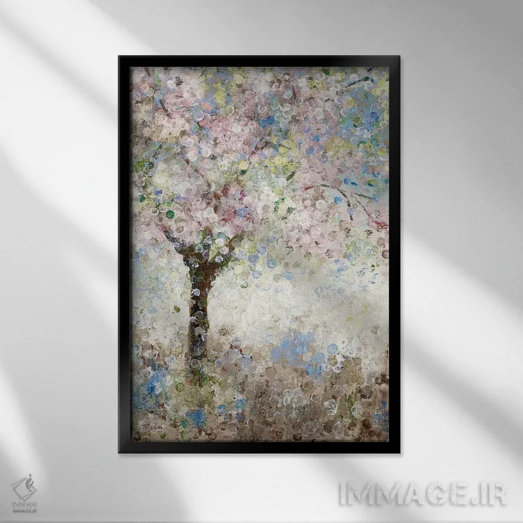 تابلو دکوراتیو شکوفه های گیلاس شماره ۱ اثر کاترینا کراون - نمای قابدار مشکی