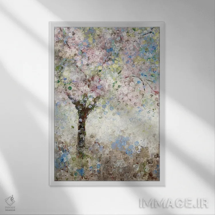 تابلو دکوراتیو شکوفه های گیلاس شماره ۱ اثر کاترینا کراون - نمای قابدار سفید