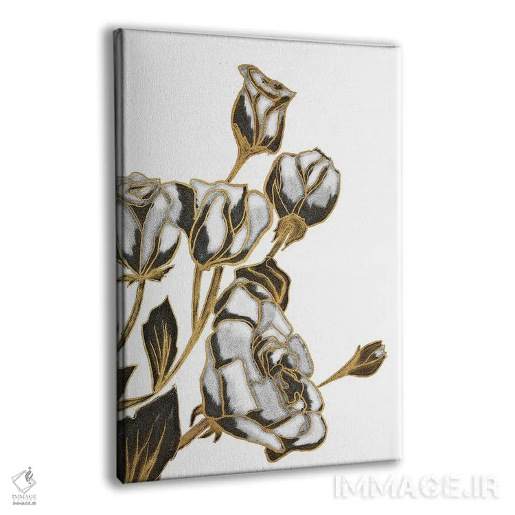 تابلو دکوراتیو White and Gold Roses,رزهای سیاه، سفید و طلایی اثر کالی ویلسون - نمای پرسپکتیو محصول