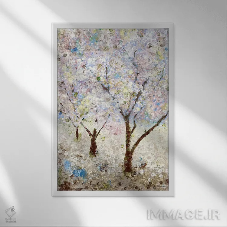 تابلو دکوراتیو شکوفه های گیلاس شماره ۲ اثر کاترینا کراون - نمای قابدار سفید