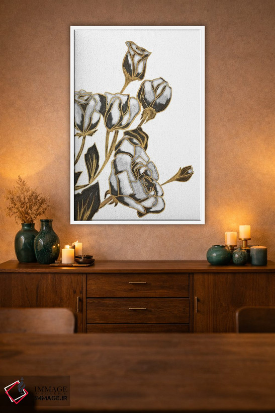 تابلو دکوراتیو White and Gold Roses,رزهای سیاه، سفید و طلایی اثر کالی ویلسون - D1W