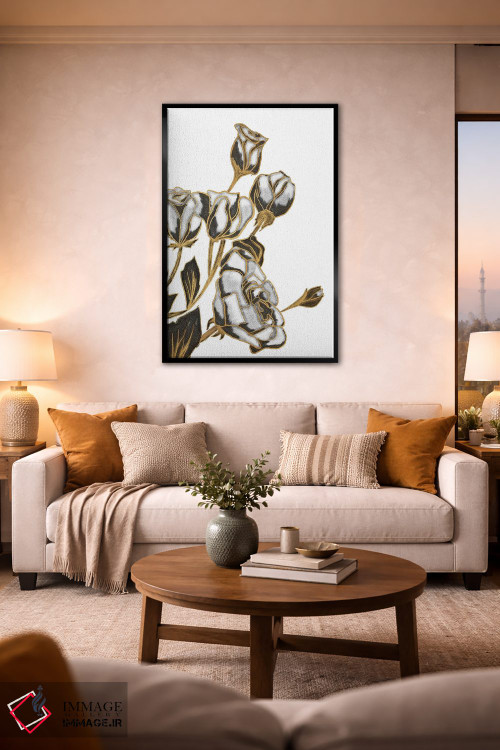 تابلو دکوراتیو White and Gold Roses,رزهای سیاه، سفید و طلایی اثر کالی ویلسون - D2B
