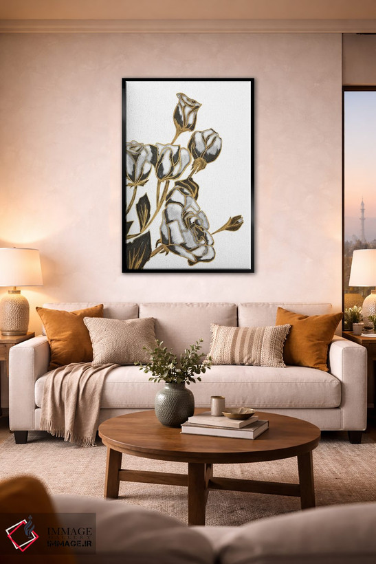 تابلو دکوراتیو White and Gold Roses,رزهای سیاه، سفید و طلایی اثر کالی ویلسون - D2B