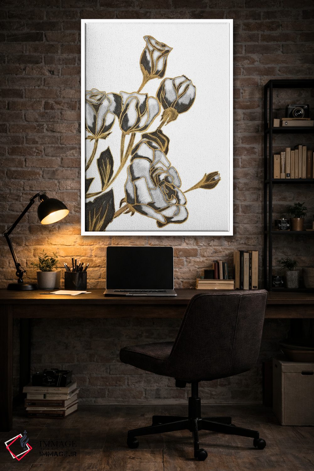 تابلو دکوراتیو White and Gold Roses,رزهای سیاه، سفید و طلایی اثر کالی ویلسون - D3W