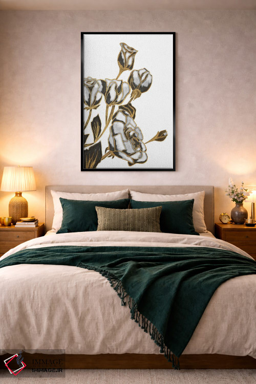 تابلو دکوراتیو White and Gold Roses,رزهای سیاه، سفید و طلایی اثر کالی ویلسون - D4B