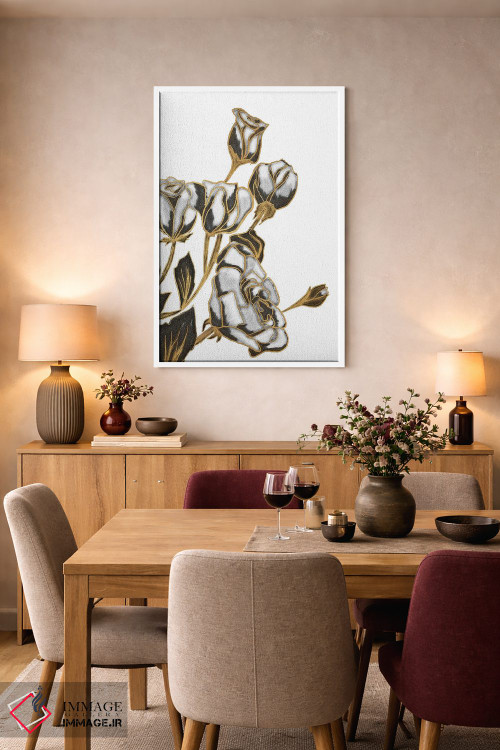 تابلو دکوراتیو White and Gold Roses,رزهای سیاه، سفید و طلایی اثر کالی ویلسون - D5W