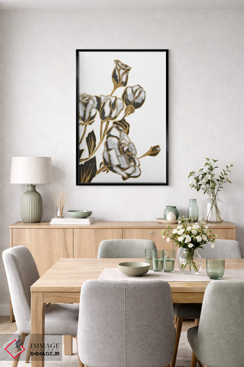 تابلو دکوراتیو White and Gold Roses,رزهای سیاه، سفید و طلایی اثر کالی ویلسون - D6B