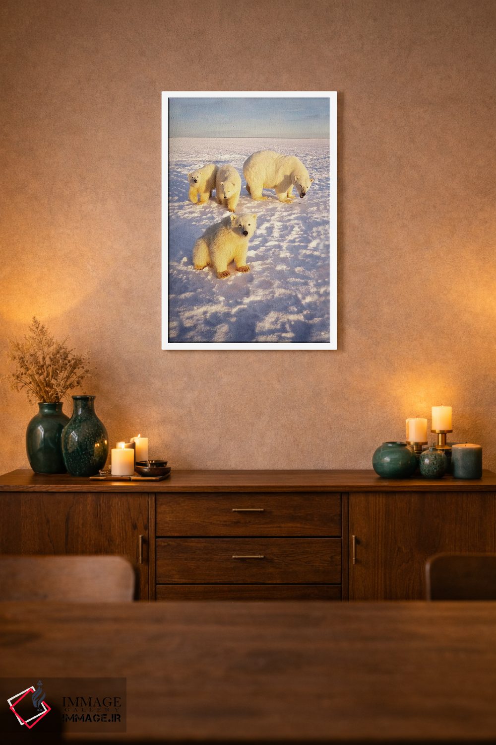تابلو دکوراتیو Alaska,ماده خرس قطبی با سه توله بهاری روی اقیانوس یخ زده… اثر استیو کازلوسکی - D1W