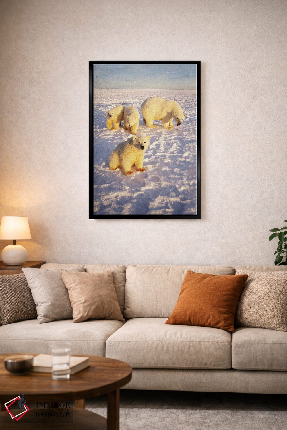 تابلو دکوراتیو Alaska,ماده خرس قطبی با سه توله بهاری روی اقیانوس یخ زده… اثر استیو کازلوسکی - D5B