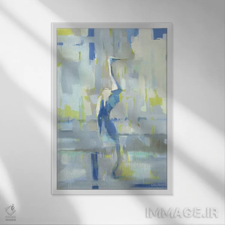 تابلو انتزاعی حواصیل باتلاقی اثر کاتلین برادریک - نمای قابدار سفید